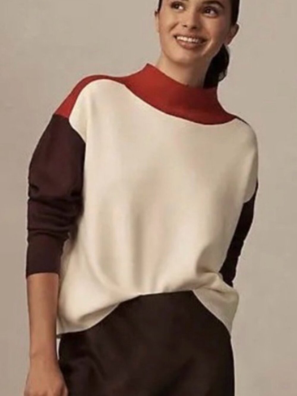 Maeve Colorblock Long Sleeve Sweater Mock Neck Knit Pullover XL